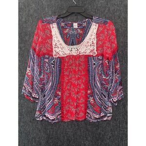Bila  Women's Floral Tunic Top Size L Boho  Paisley Peasant Feminine  Romantic